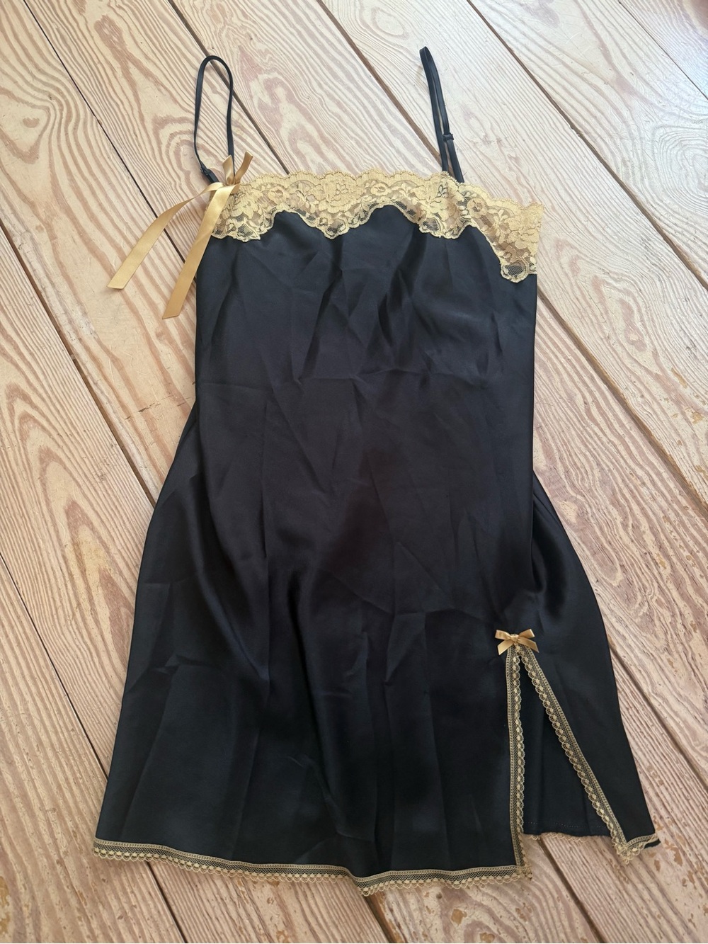 Victoria's Secret Black Satin Lace Slip Dress size xs/s no size tag